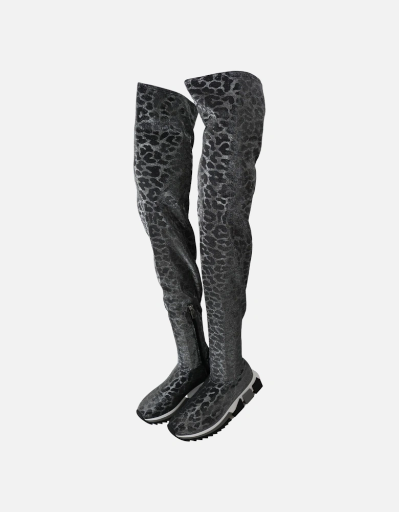 Leopard Print Sock Boots HighTop Style Women - Gray