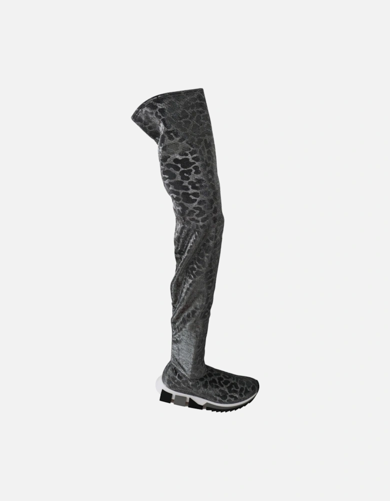 Leopard Print Sock Boots HighTop Style Women - Gray