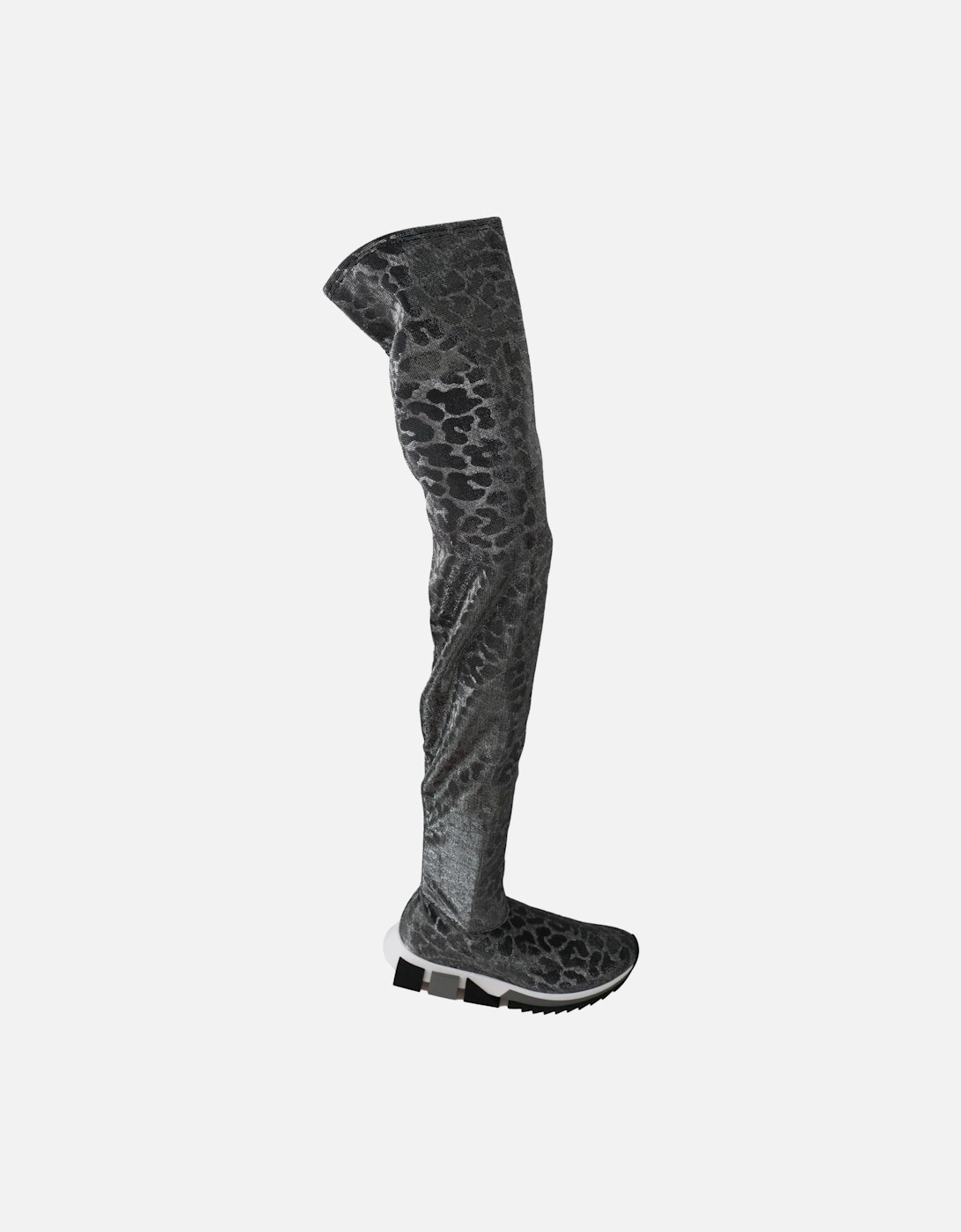 Leopard Print Sock Boots HighTop Style Women - Gray, 7 of 6