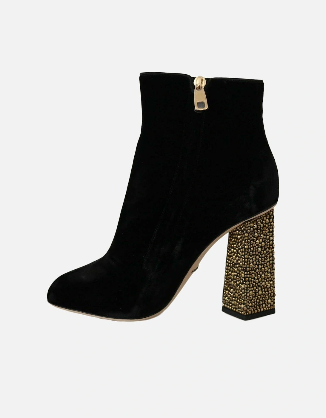 Velvet Ankle Boots Embellished Block Heel Women - Black