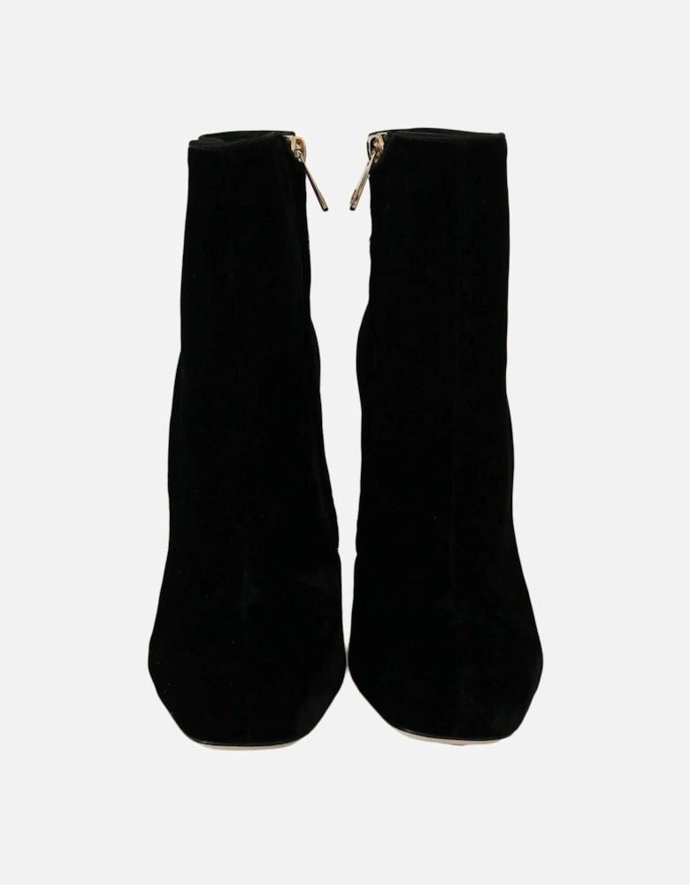 Velvet Ankle Boots Embellished Block Heel Women - Black