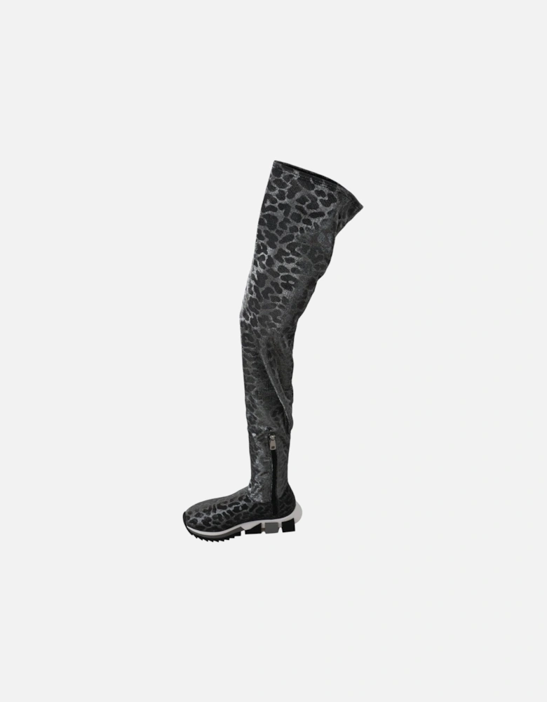 Leopard Print Sock Boots HighTop Style Women - Gray