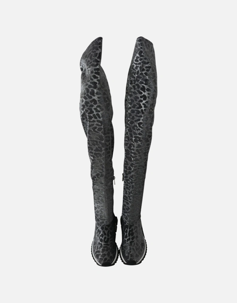 Leopard Print Sock Boots HighTop Style Women - Gray