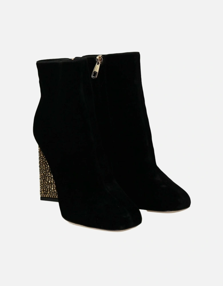 Velvet Ankle Boots Embellished Block Heel Women - Black