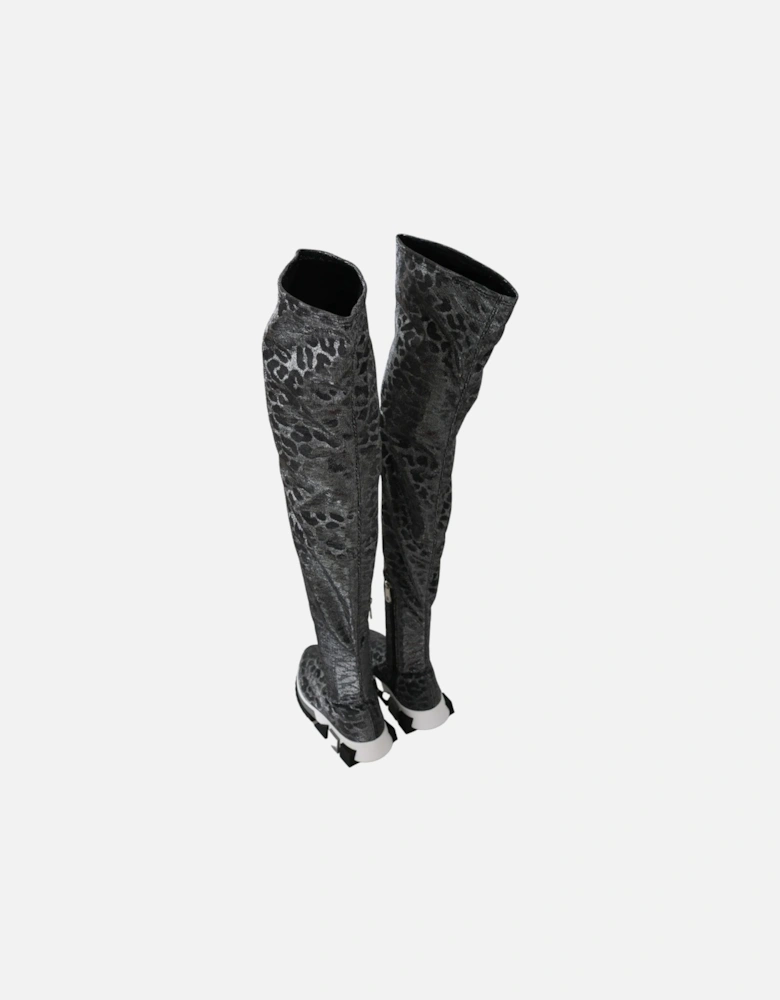 Leopard Print Sock Boots HighTop Style Women - Gray