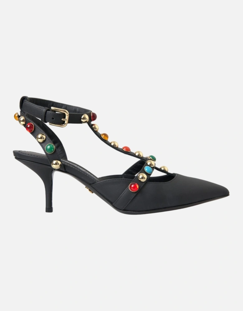 Ankle Strap Heels Sandals with Embellishment Women - Black