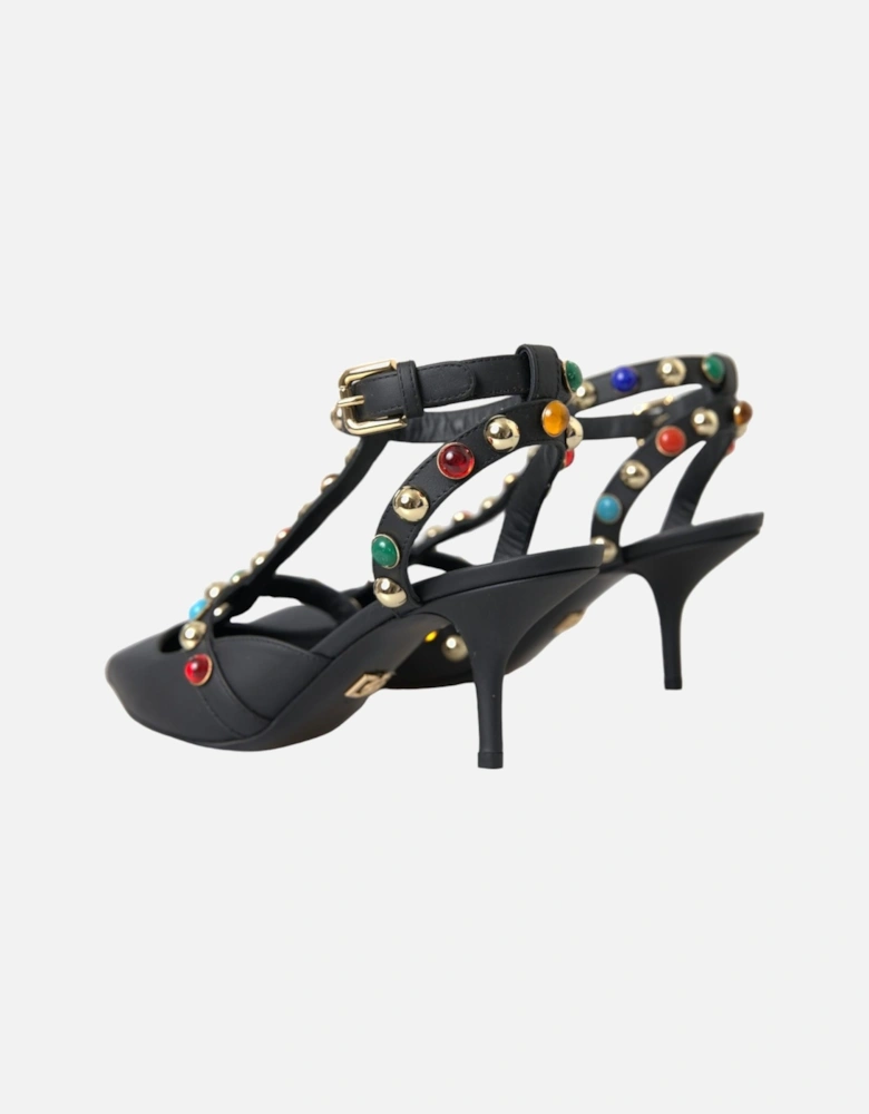 Ankle Strap Heels Sandals with Embellishment Women - Black