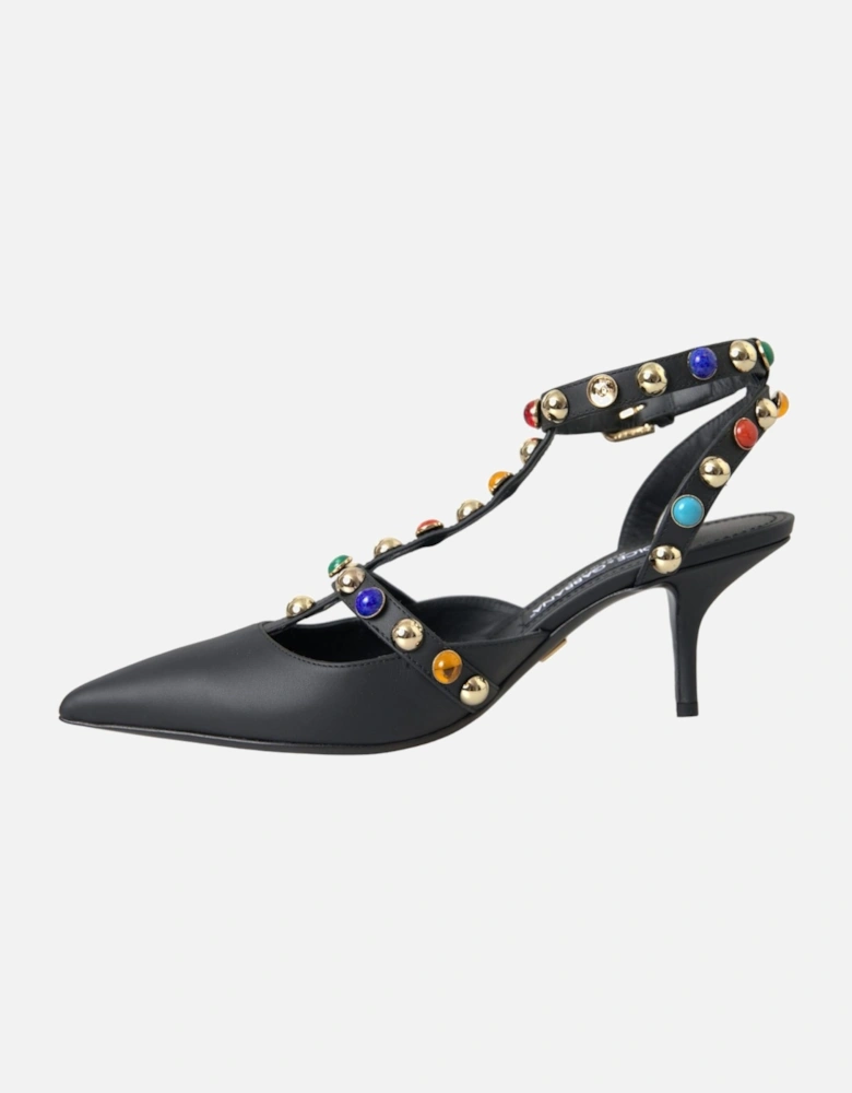 Ankle Strap Heels Sandals with Embellishment Women - Black