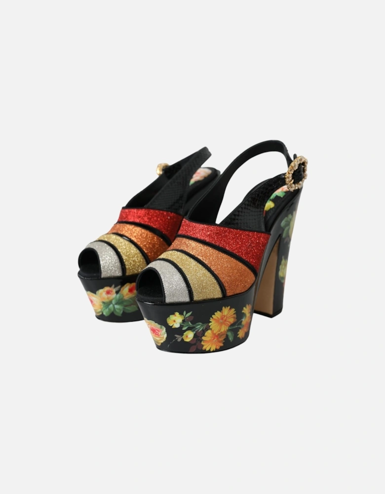 Floral Embellished Slingback Heel Sandals Women - Multicolor Platform