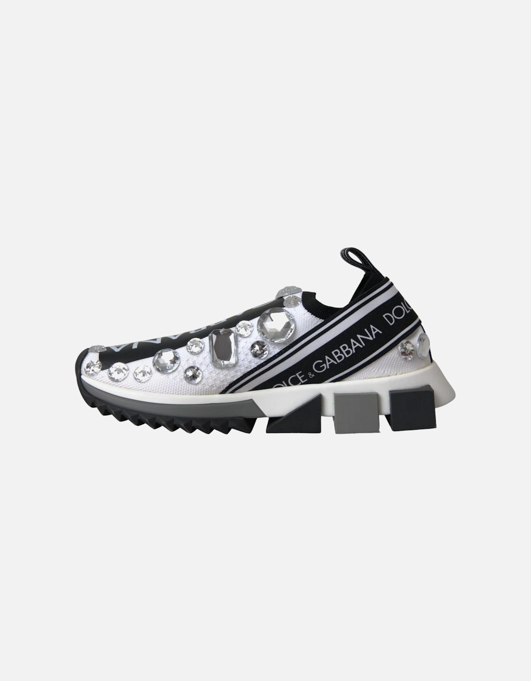 Rhinestone Applique Techno Fabric Sneakers Women - White