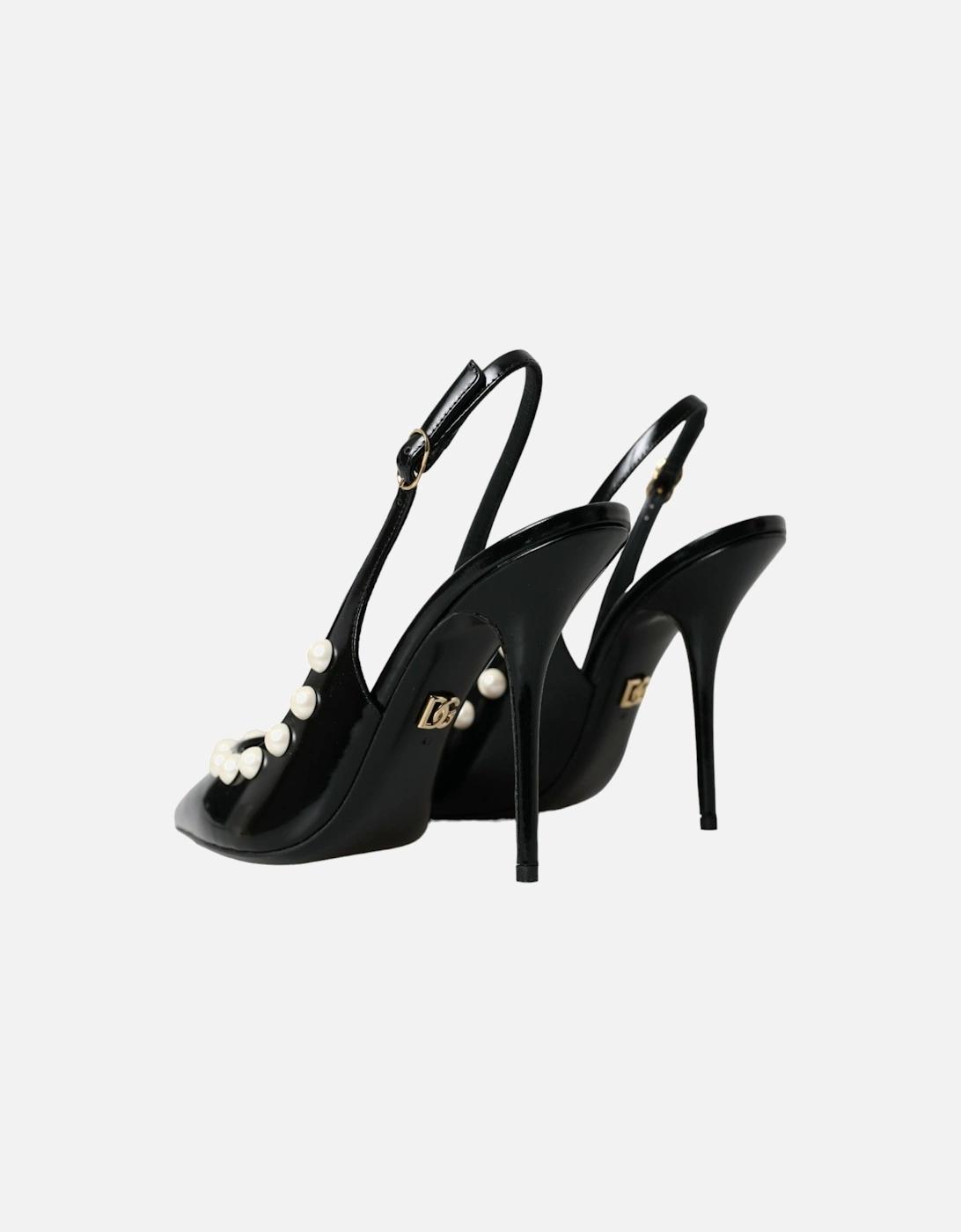 Leather Embellished Slingback Heels Women - Black Sandals