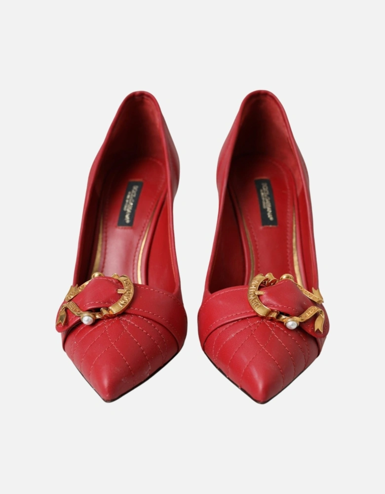 Red Leather Heels Pumps with Logo Details - High Quality Made in Italy