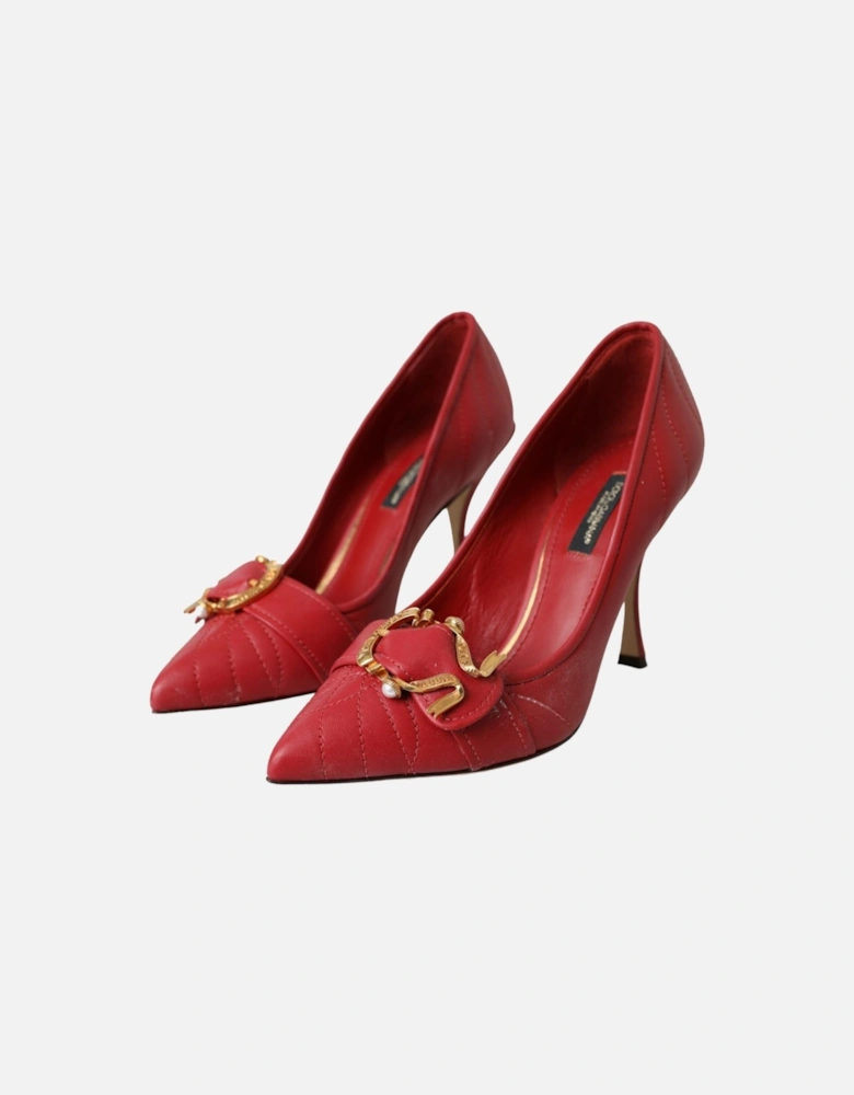 Red Leather Heels Pumps with Logo Details - High Quality Made in Italy