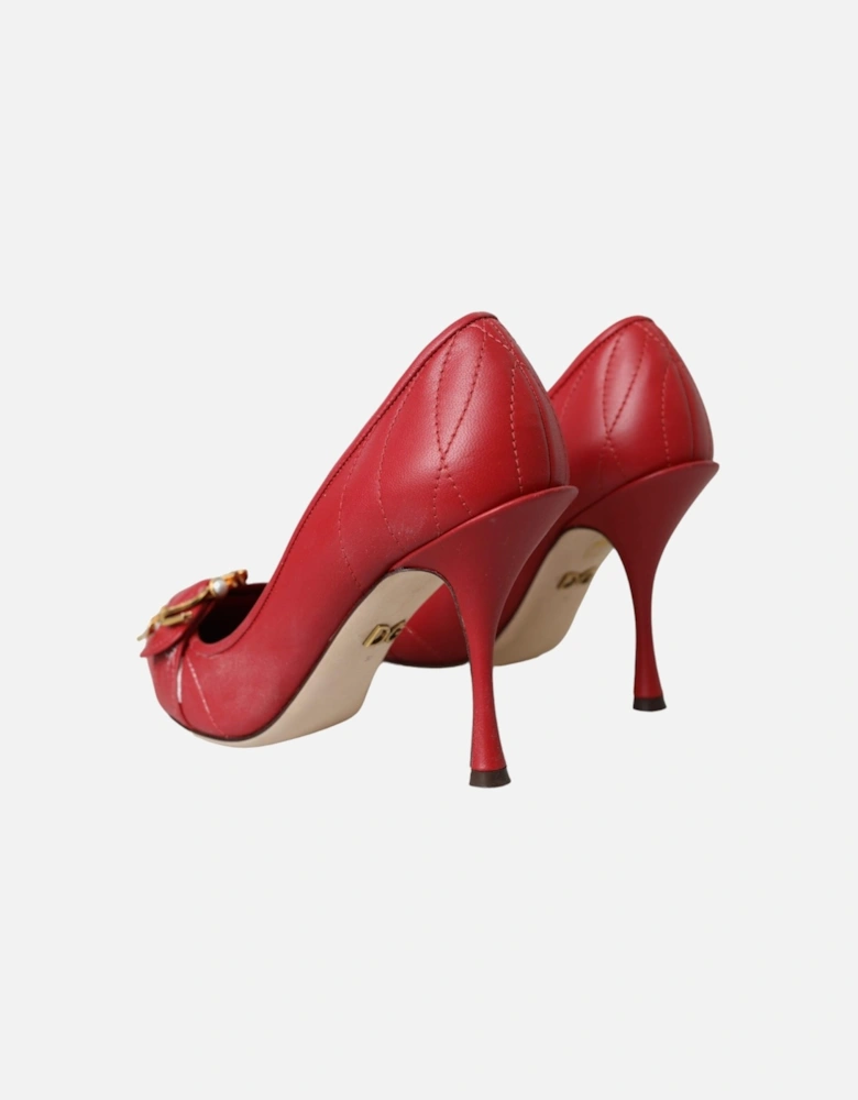 Red Leather Heels Pumps with Logo Details - High Quality Made in Italy