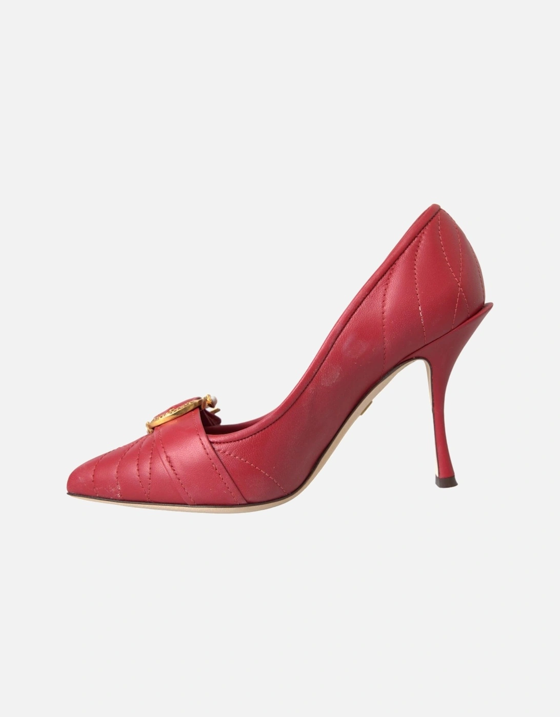 Red Leather Heels Pumps with Logo Details - High Quality Made in Italy