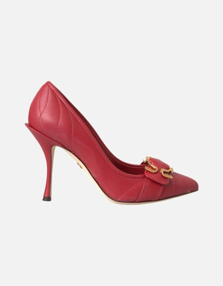 Red Leather Heels Pumps with Logo Details - High Quality Made in Italy