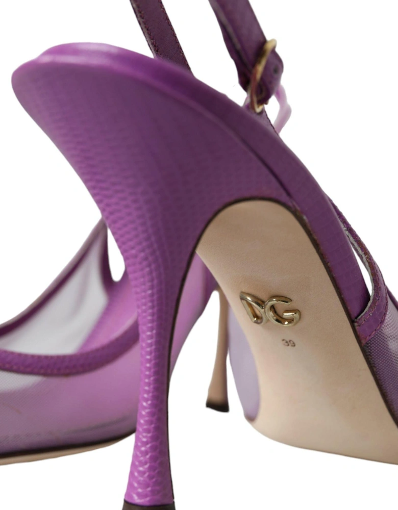 Mesh Slingback Heels with Buckle Closure Women - Purple Sandals