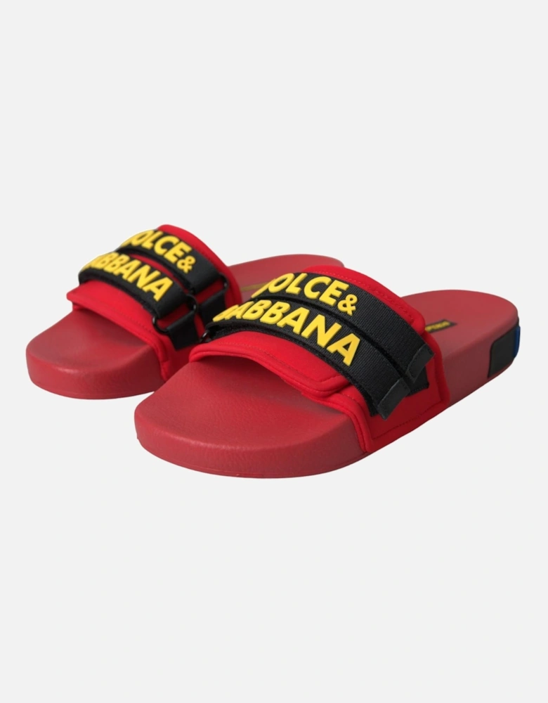 Flat Sandals with Logo Details and Rubber Sole Women - Black And Red