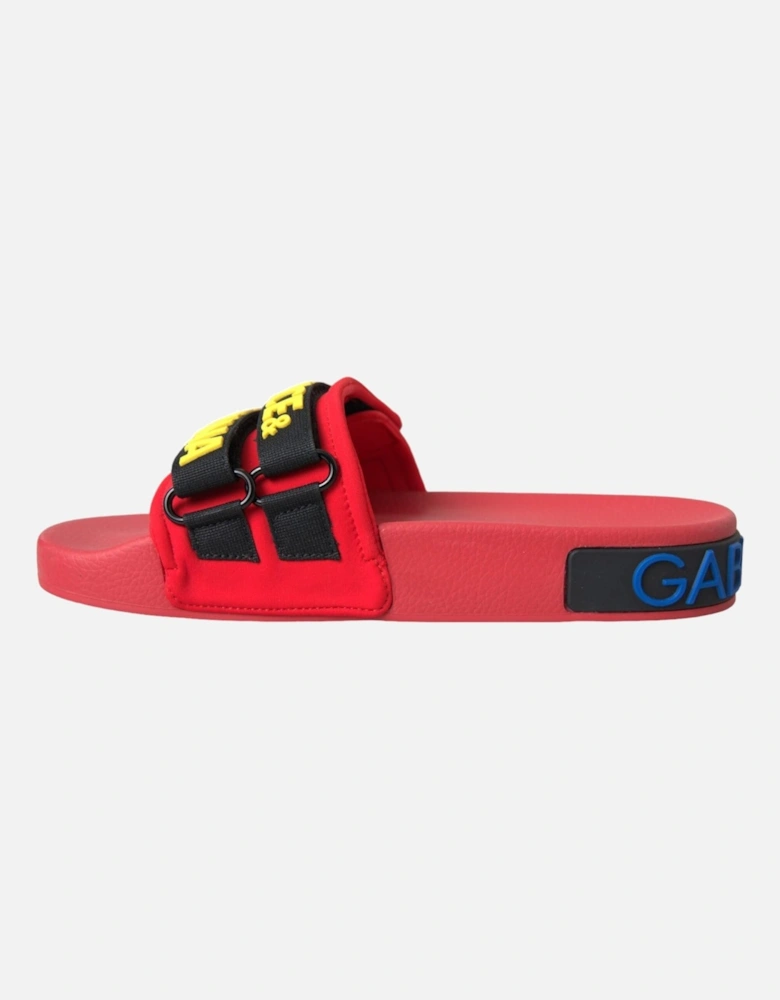 Flat Sandals with Logo Details and Rubber Sole Women - Black And Red