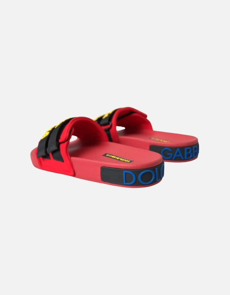 Flat Sandals with Logo Details and Rubber Sole Women - Black And Red