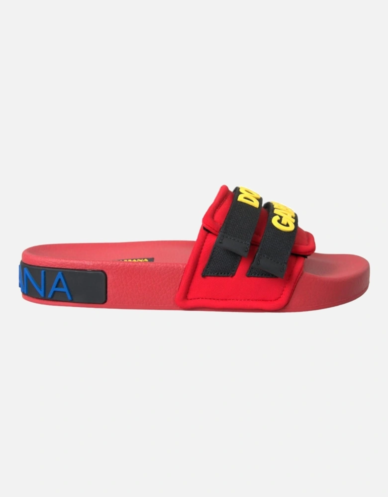 Flat Sandals with Logo Details and Rubber Sole Women - Black And Red