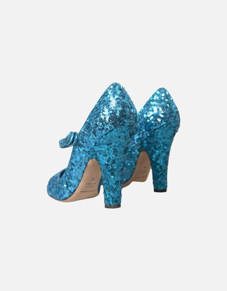 Blue Sequin Mary Jane Pumps by Italian Designer. Women