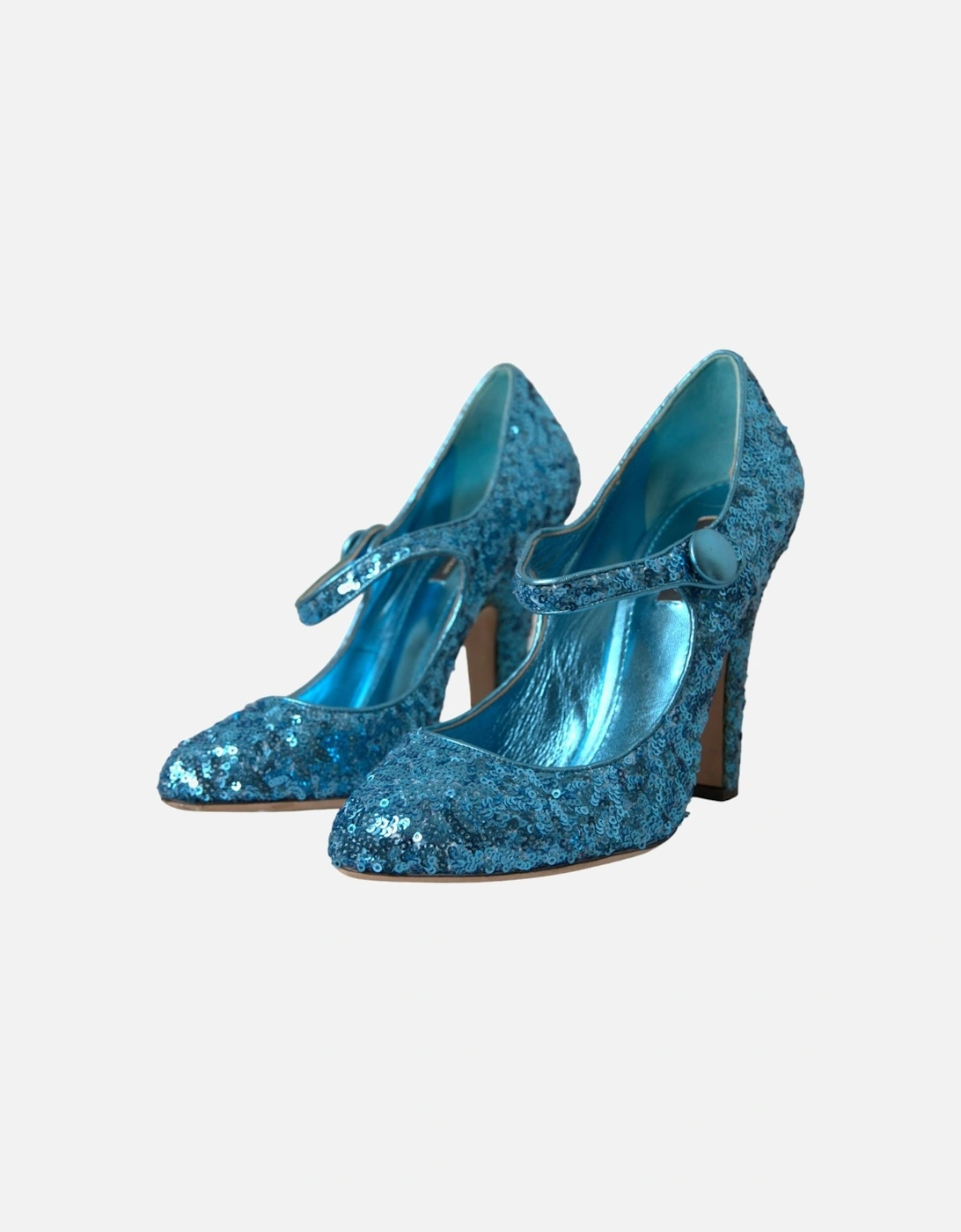 Blue Sequin Mary Jane Pumps by Italian Designer. Women