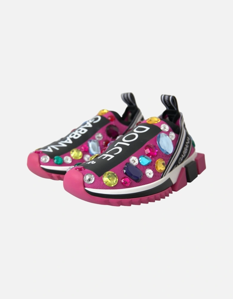 Rhinestone Applique Sneakers with Rubber Sole Women - Pink