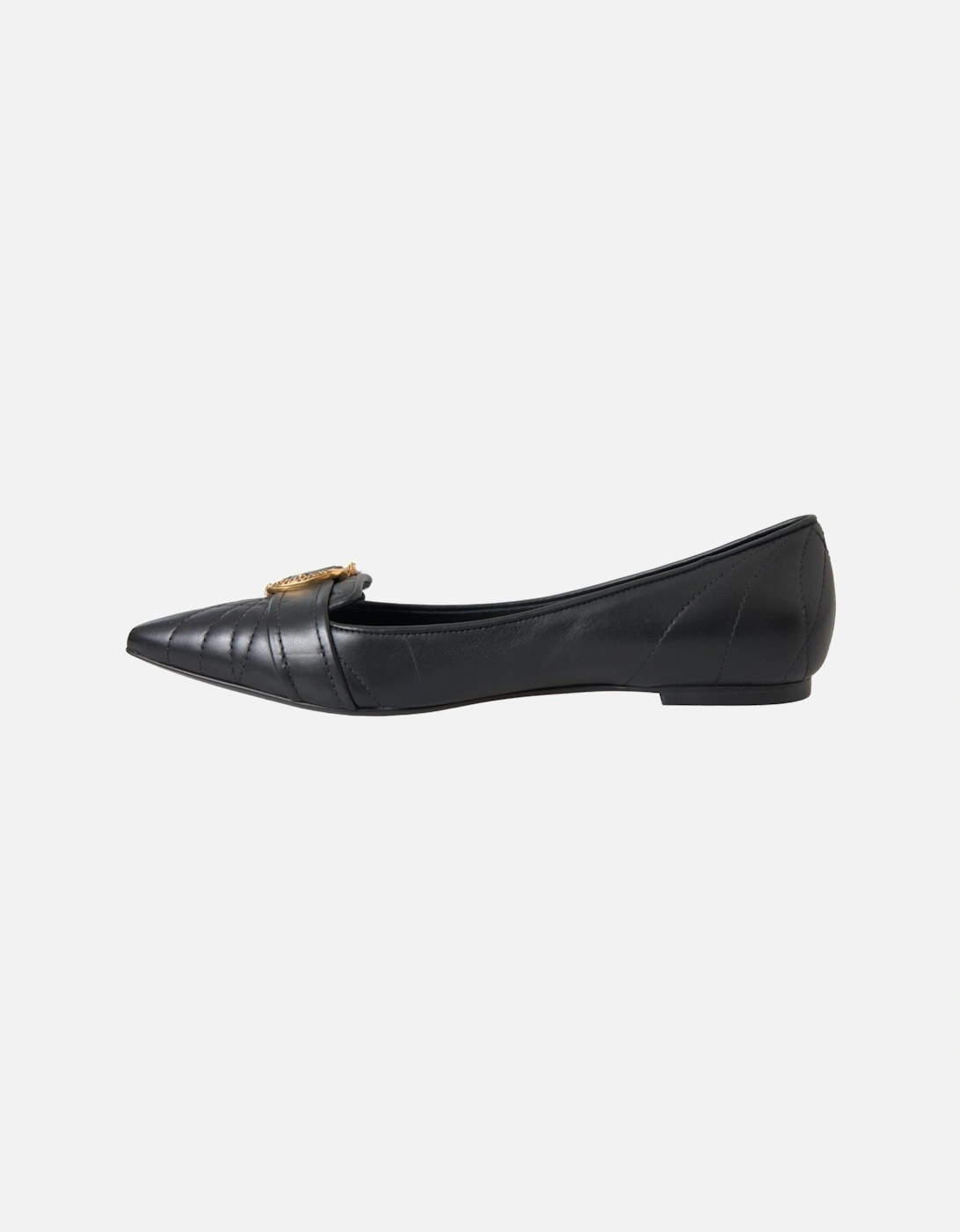 Matelasse Leather Flats with Brass Buckle Detail Women - Black