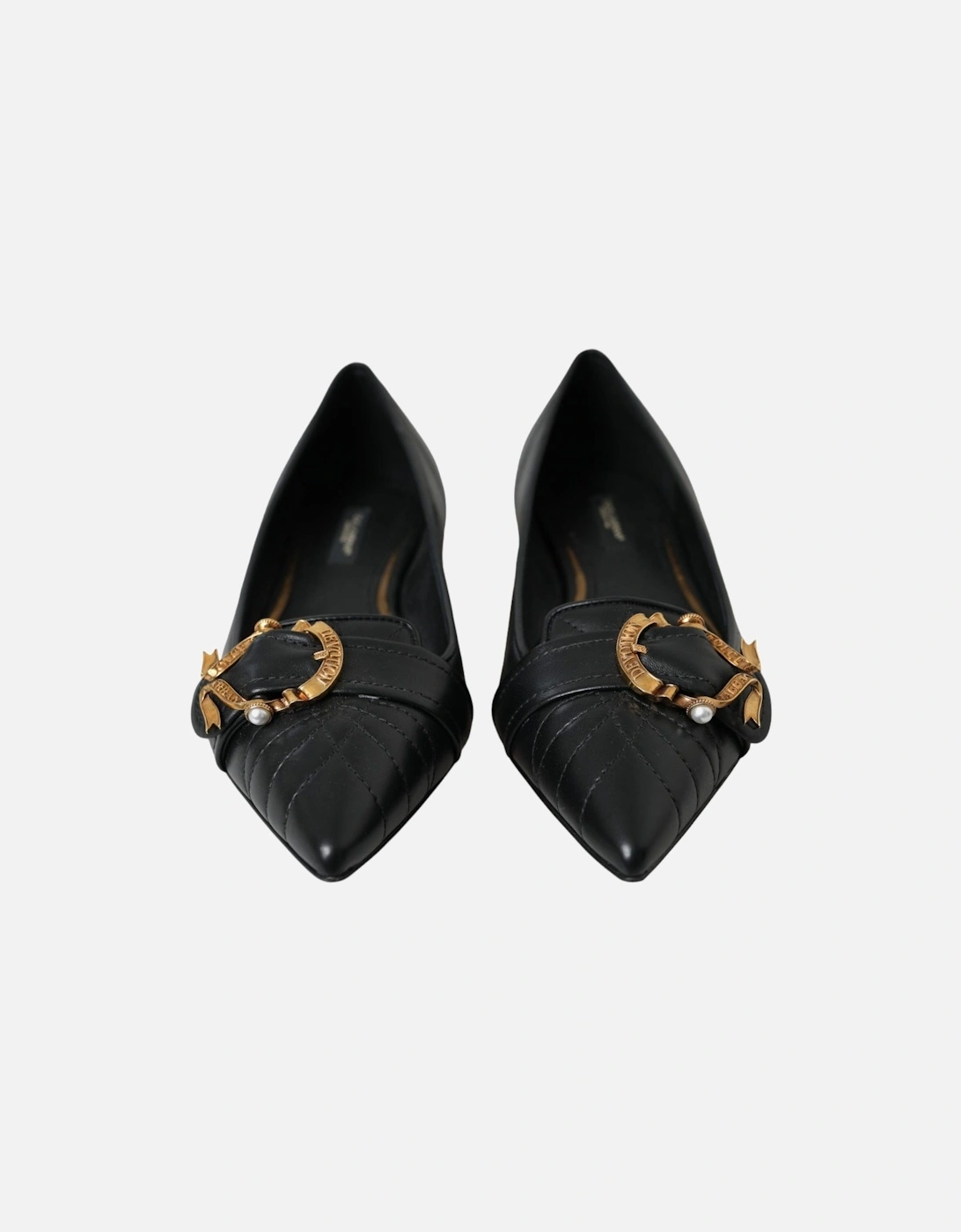 Matelasse Leather Flats with Brass Buckle Detail Women - Black