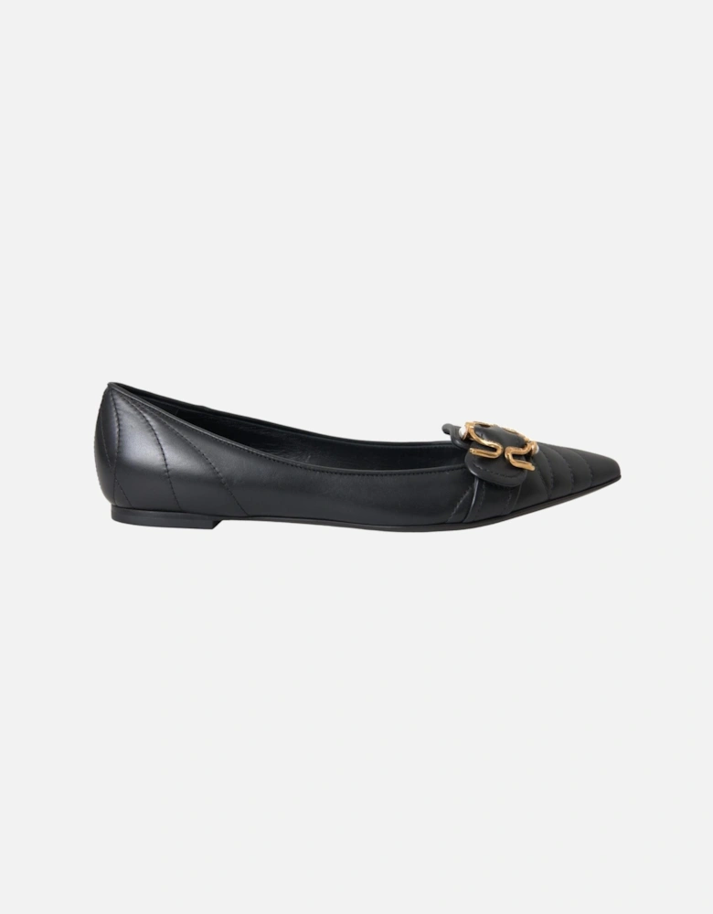 Matelasse Leather Flats with Brass Buckle Detail Women - Black