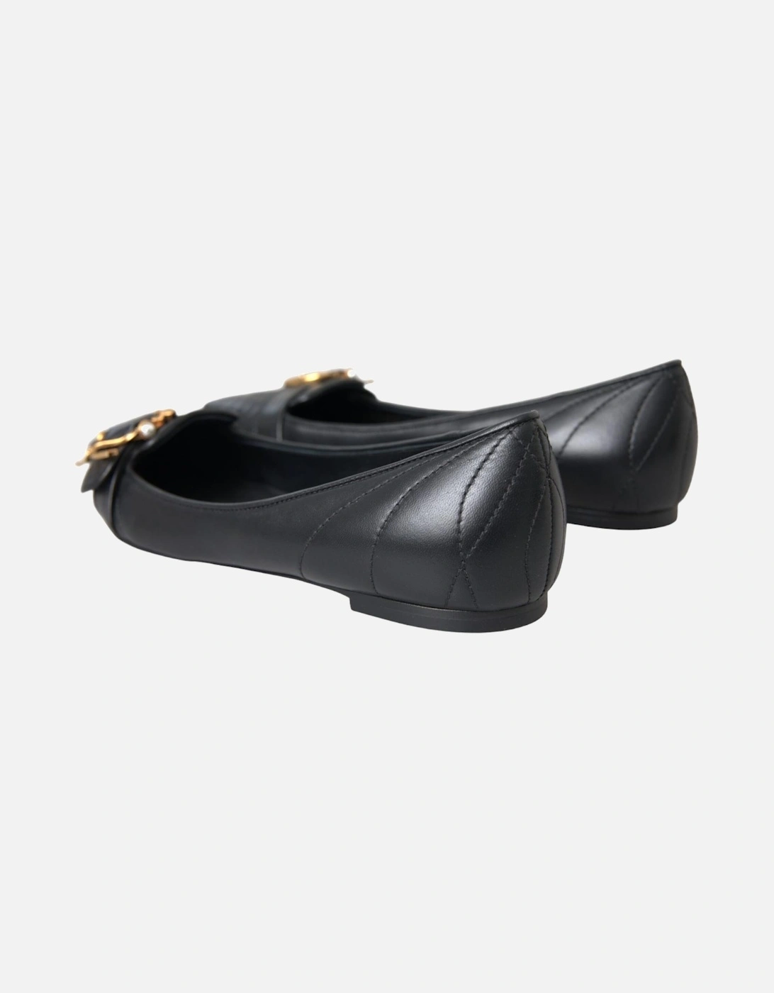 Matelasse Leather Flats with Brass Buckle Detail Women - Black