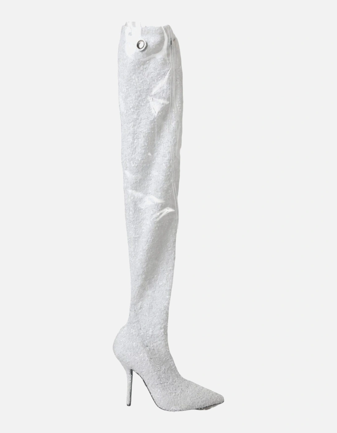 Sequin Knee High Boots Women - White, 7 of 6