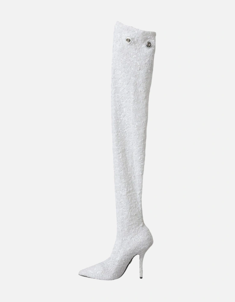 Sequin Knee High Boots Women - White