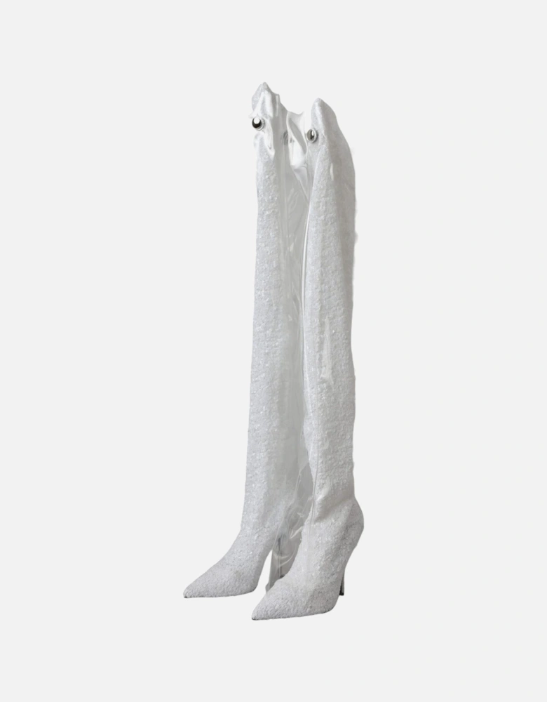 Sequin Knee High Boots Women - White