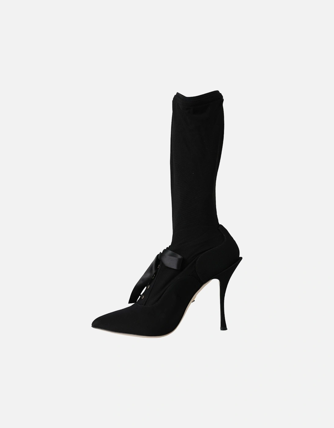 Black Mid Calf Boots with Lace-Up Closure and Logo Details Women