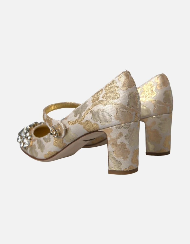 Floral Jacquard Pumps with Leather Sole. Women - Gold