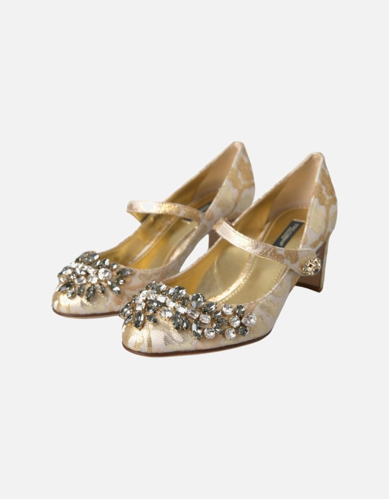 Floral Jacquard Pumps with Leather Sole. Women - Gold