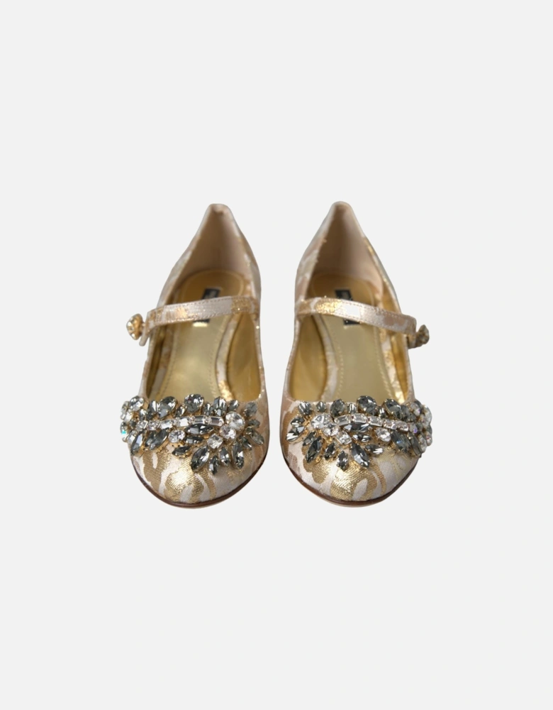 Floral Jacquard Pumps with Leather Sole. Women - Gold