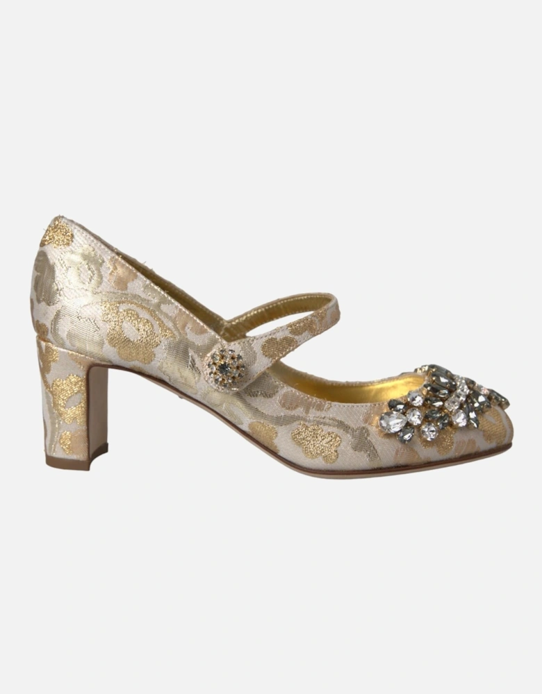 Floral Jacquard Pumps with Leather Sole. Women - Gold