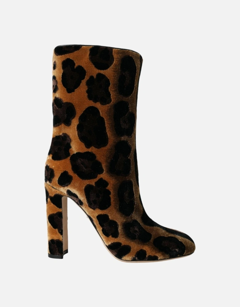 Authentic Mid Calf Boots with Leather Sole Women - Leopard Print