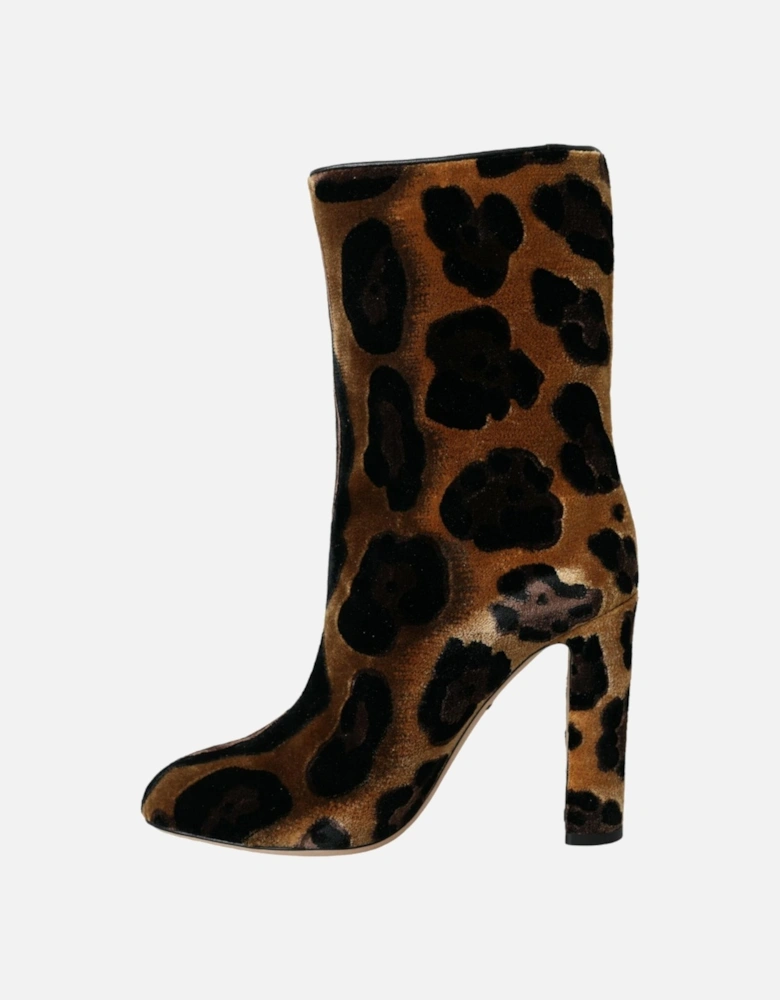 Authentic Mid Calf Boots with Leather Sole Women - Leopard Print