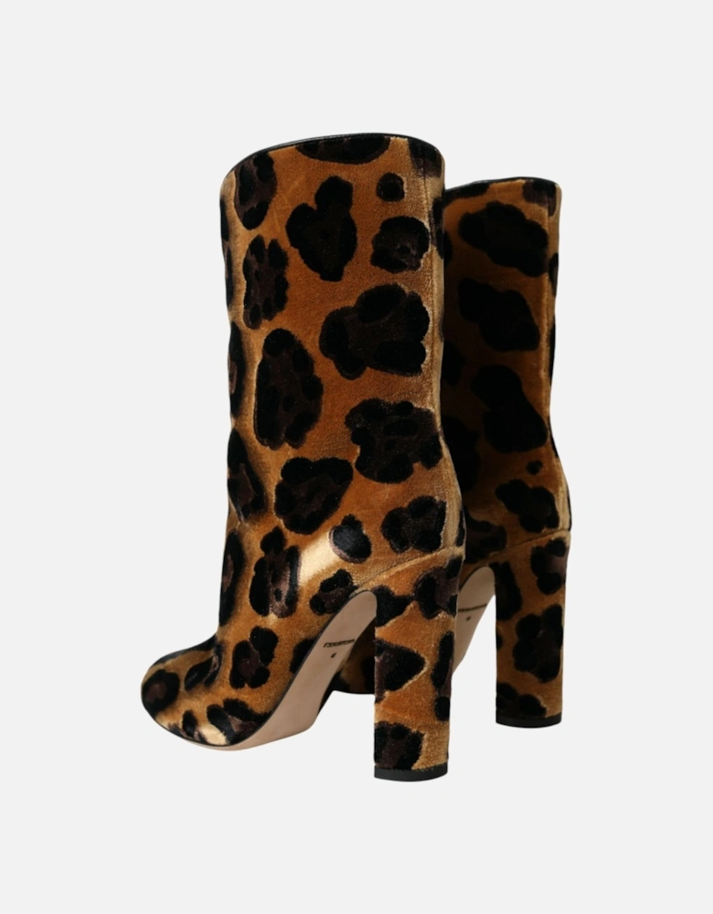 Authentic Mid Calf Boots with Leather Sole Women - Leopard Print