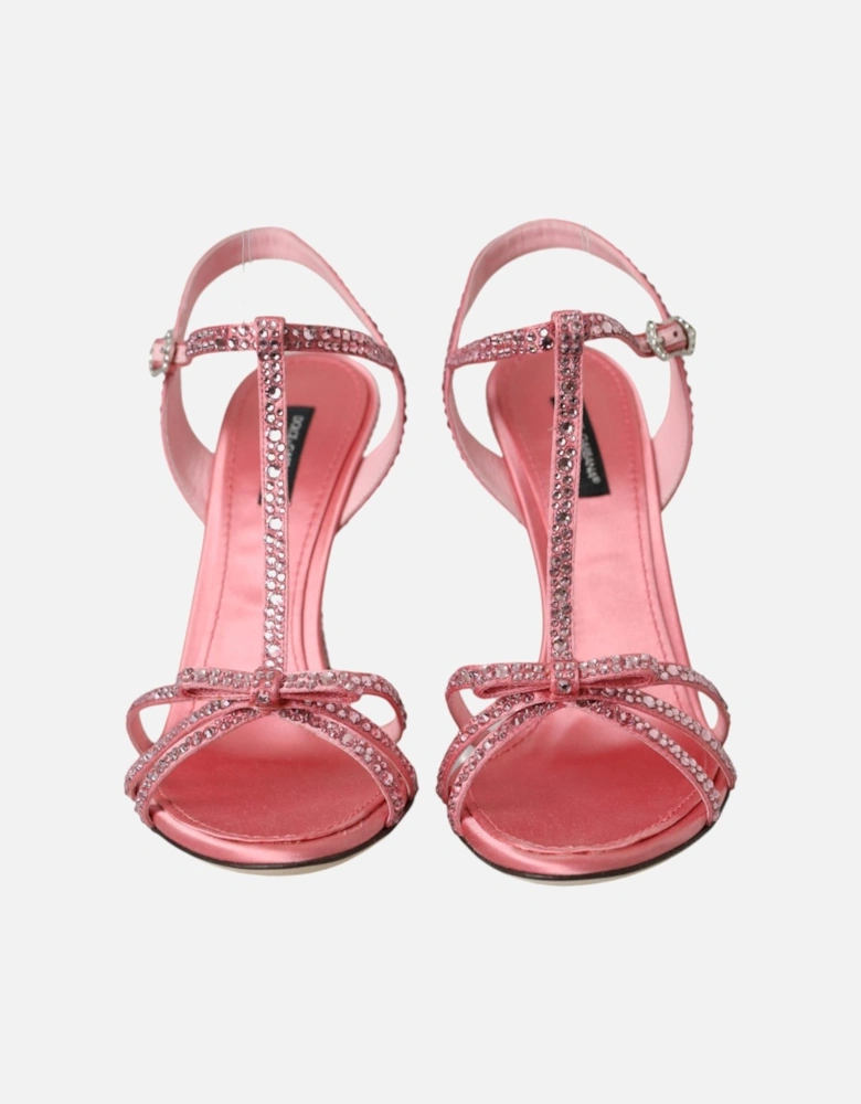 Strass Embellished Ankle Strap Sandals with Stiletto Heel Women - Pink