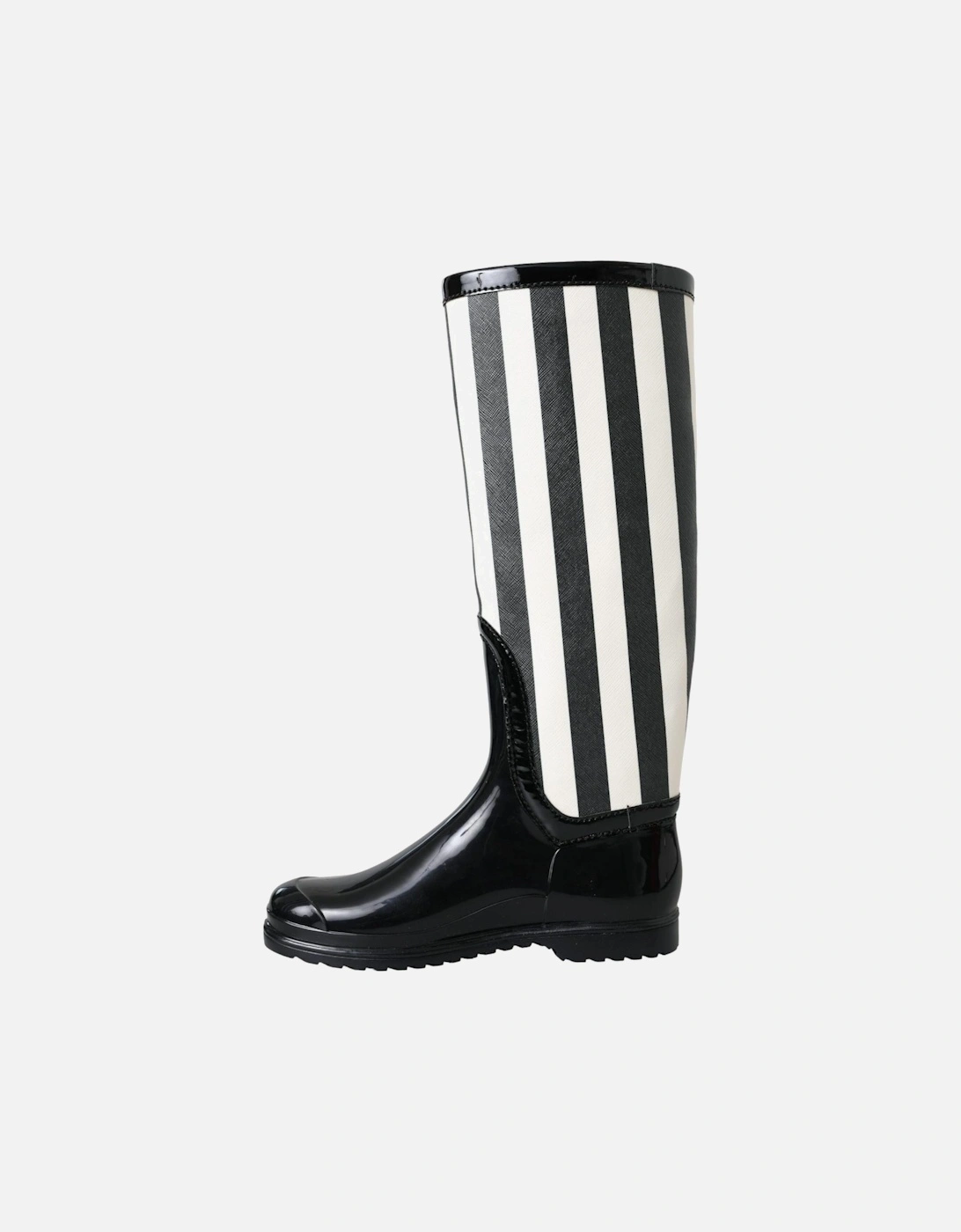 Striped Knee High Flat Boots - High Craftsmanship Women - Black And