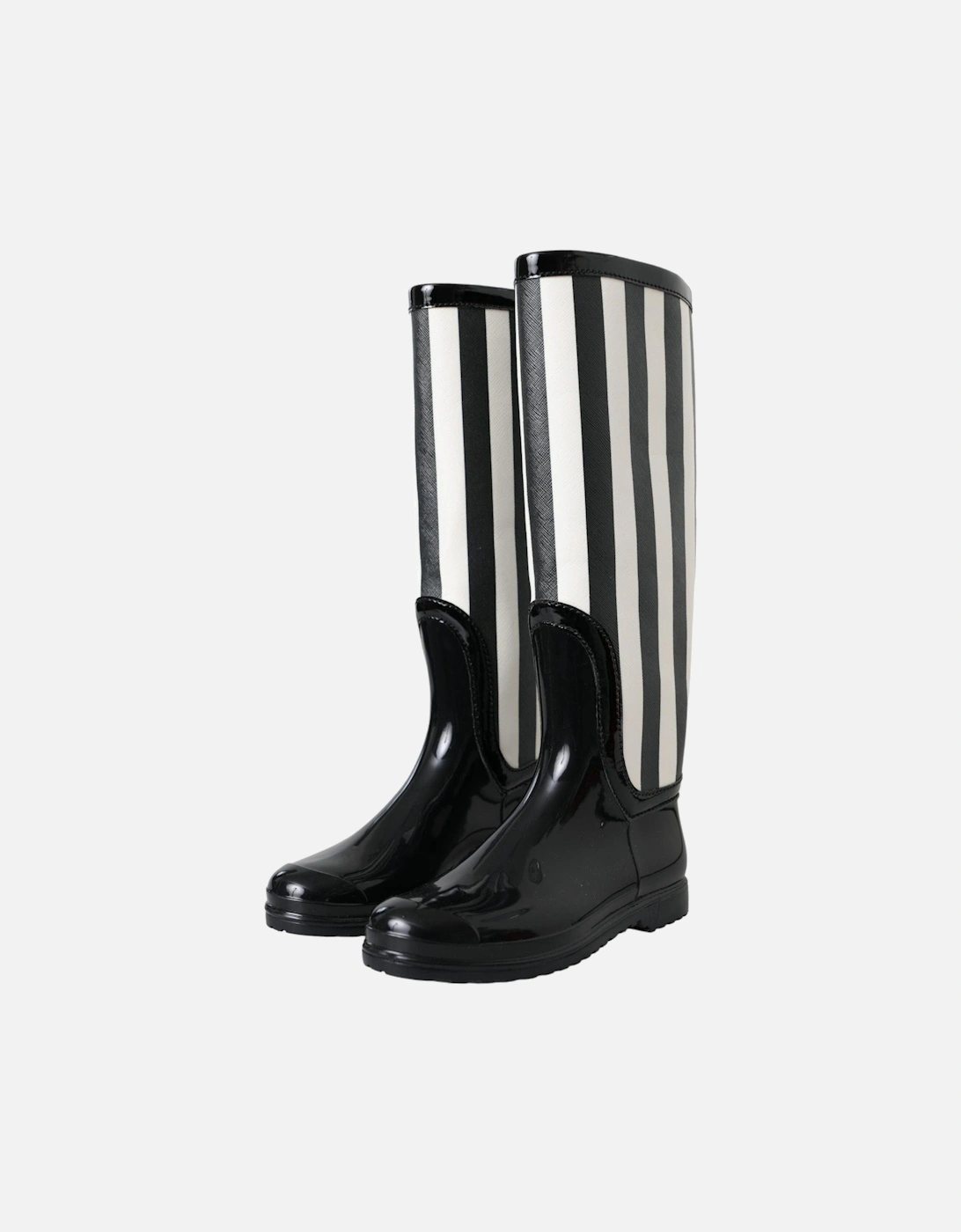 Striped Knee High Flat Boots - High Craftsmanship Women - Black And