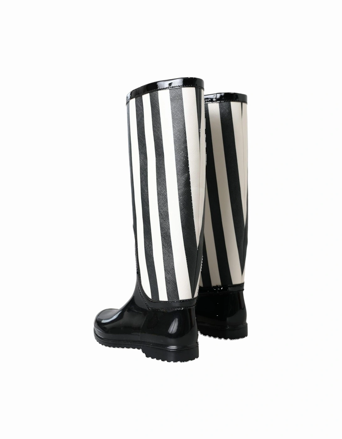 Striped Knee High Flat Boots - High Craftsmanship Women - Black And