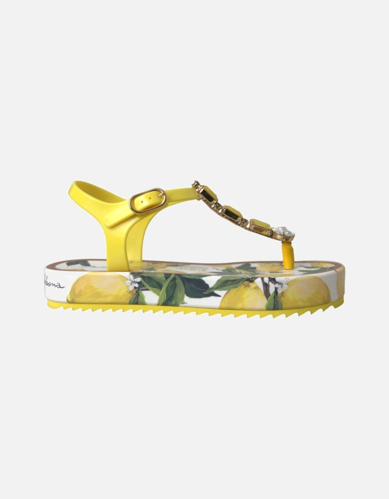 Leather Embellished Flat Sandals - Yellow Women