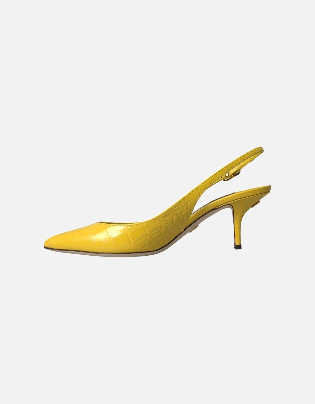 Yellow Croc Pattern Leather Slingback Heels with Buckle Closure Women