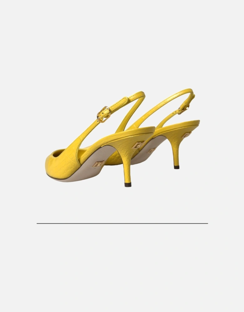 Yellow Croc Pattern Leather Slingback Heels with Buckle Closure Women